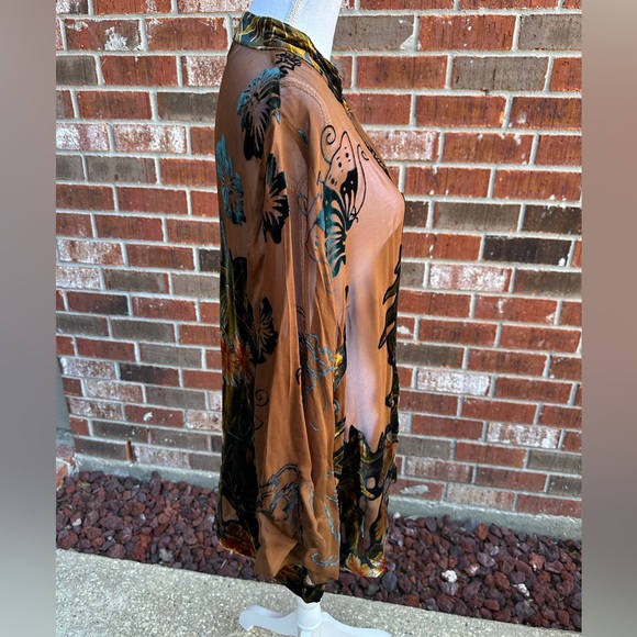 Citron Santa Monica Silk and Velvet Sheer Butterfly Floral Kimono Blouse 2X - Picture 7 of 13